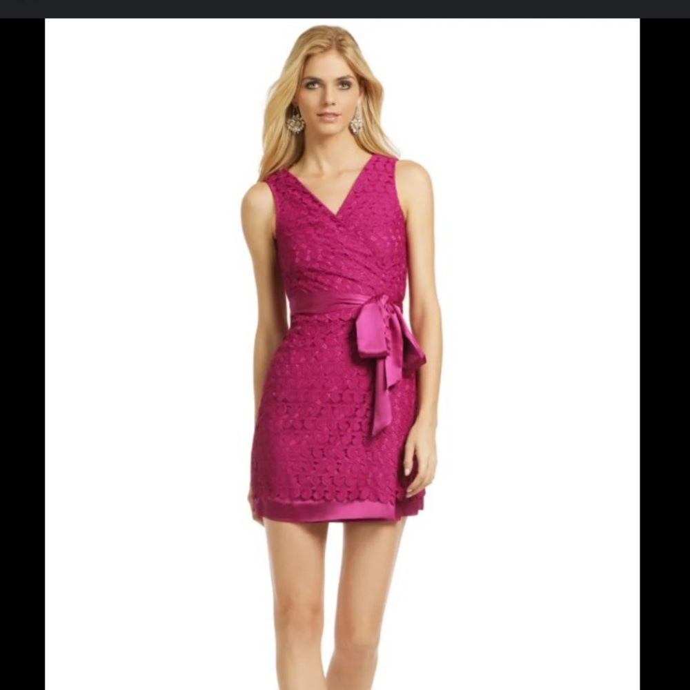 Diane Von Furstenburg Lace Wrap Dress Sleeveless Short Purple Womens 4 V Neck